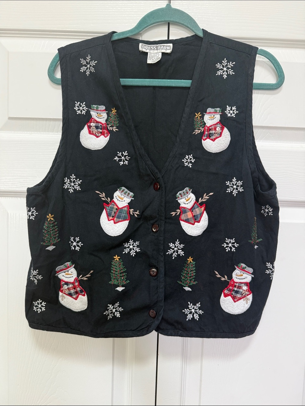 Dress Barn Black Women’s Festive Snowman Embroidered Vest